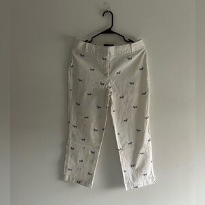 Talbots Ivory Cropped Straight Leg Chino Trousers with Blue Dog Embroidery